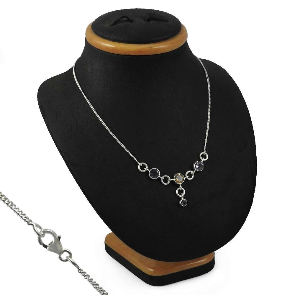 Natural Citrine Gemstone Cluster Ethnic Necklace 925 Silver For Women M6