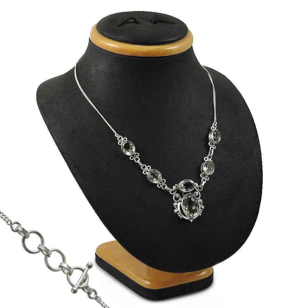Natural Green Amethyst Gemstone 925 Silver Cluster Boho Necklace For Women M23