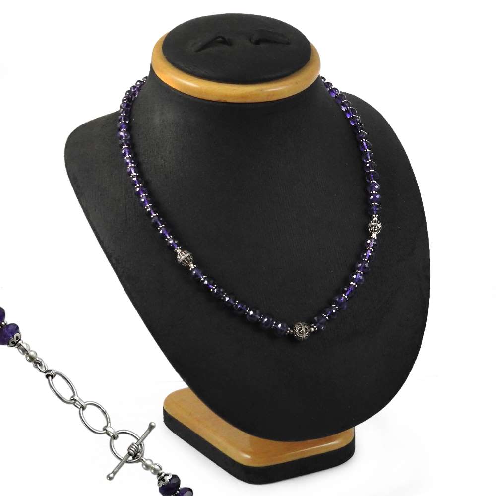 Woman Gift 925 Sterling Silver Natural Amethyst Gemstone Beaded Necklace E15