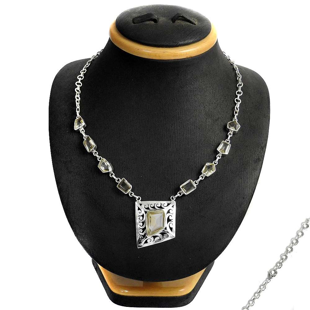 Natural Citrine Gemstone Cluster Bohemian Yellow Necklace 925 Sterling Silver B8