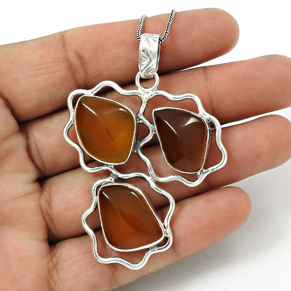 Natural Yellow Onyx Gemstone Pendant Tribal 925 Sterling Silver For Girls R26