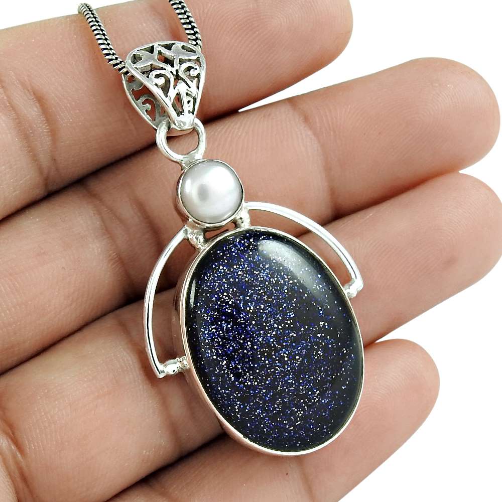 Natural Sunstone Gemstone 925 Sterling Silver Pendant Ethnic For Girls M7