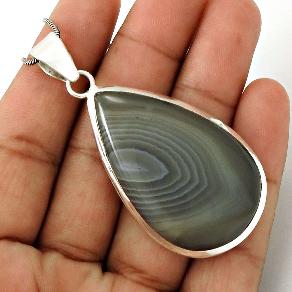 Natural Botswana Agate Gemstone Pendant Tribal 925 Sterling Silver For Girls X30
