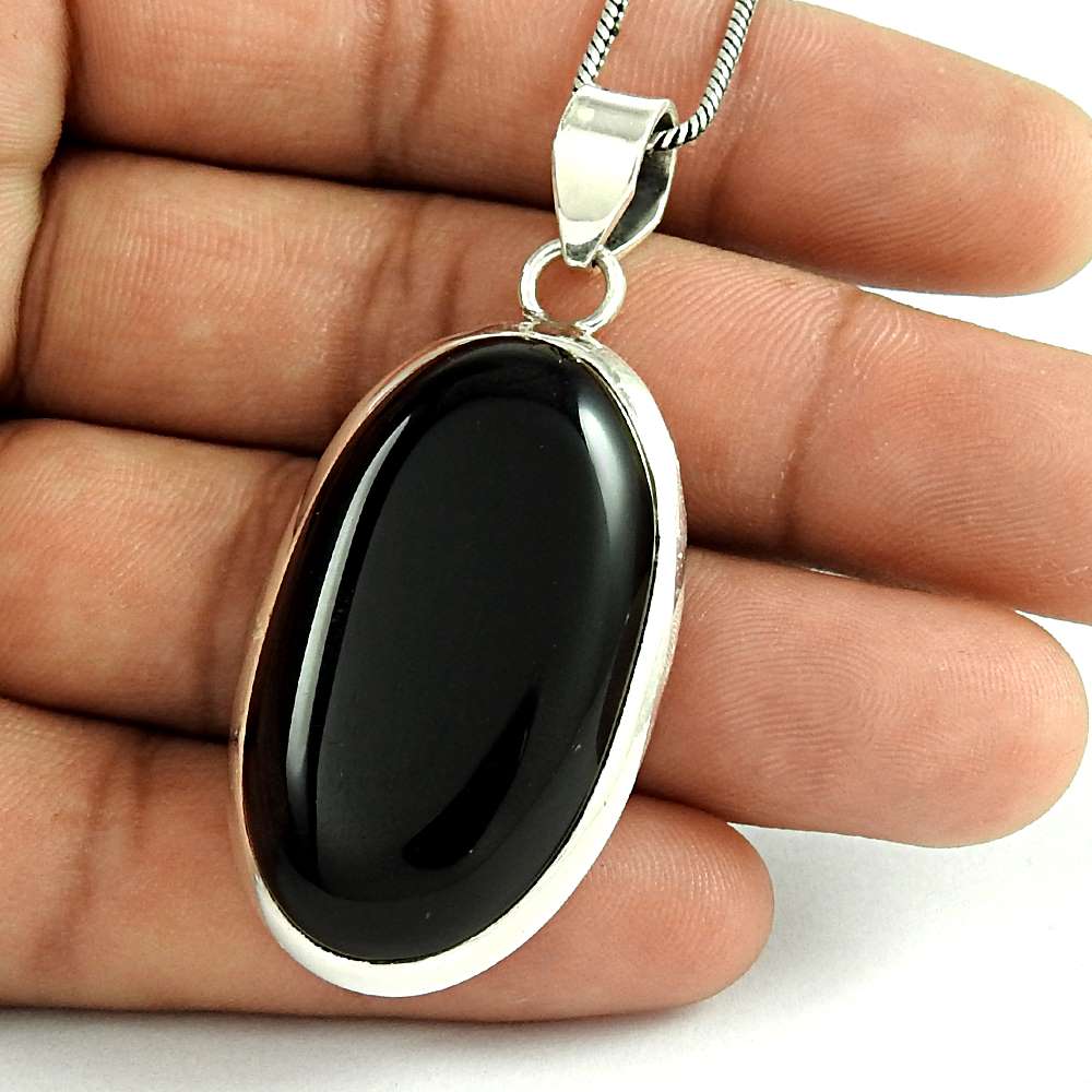Natural Onyx Gemstone Pendant Tribal 925 Sterling Silver Jewelry For Women D33