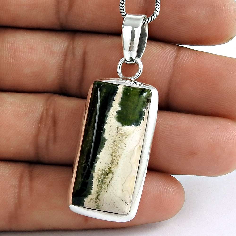 Natural Scenic Agate Gemstone Pendant Boho 925 Sterling Silver For Women F25