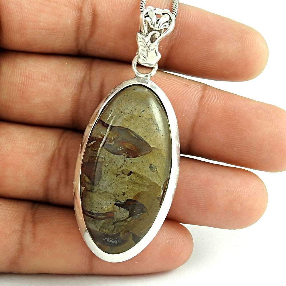 Natural Jasper Gemstone Pendant Boho 925 Sterling Silver Jewelry For Women M6