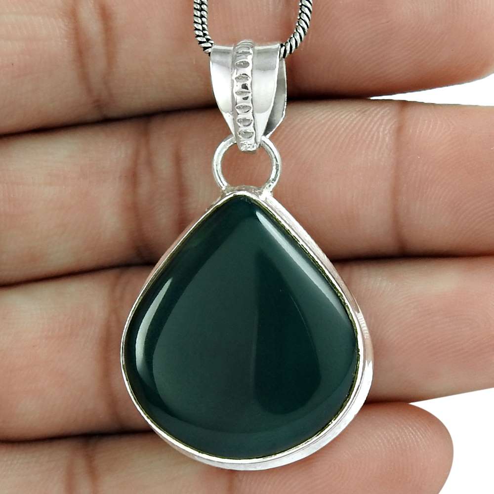 Natural Onyx Gemstone Jewelry 925 Sterling Silver Pendant Boho For Girls V8