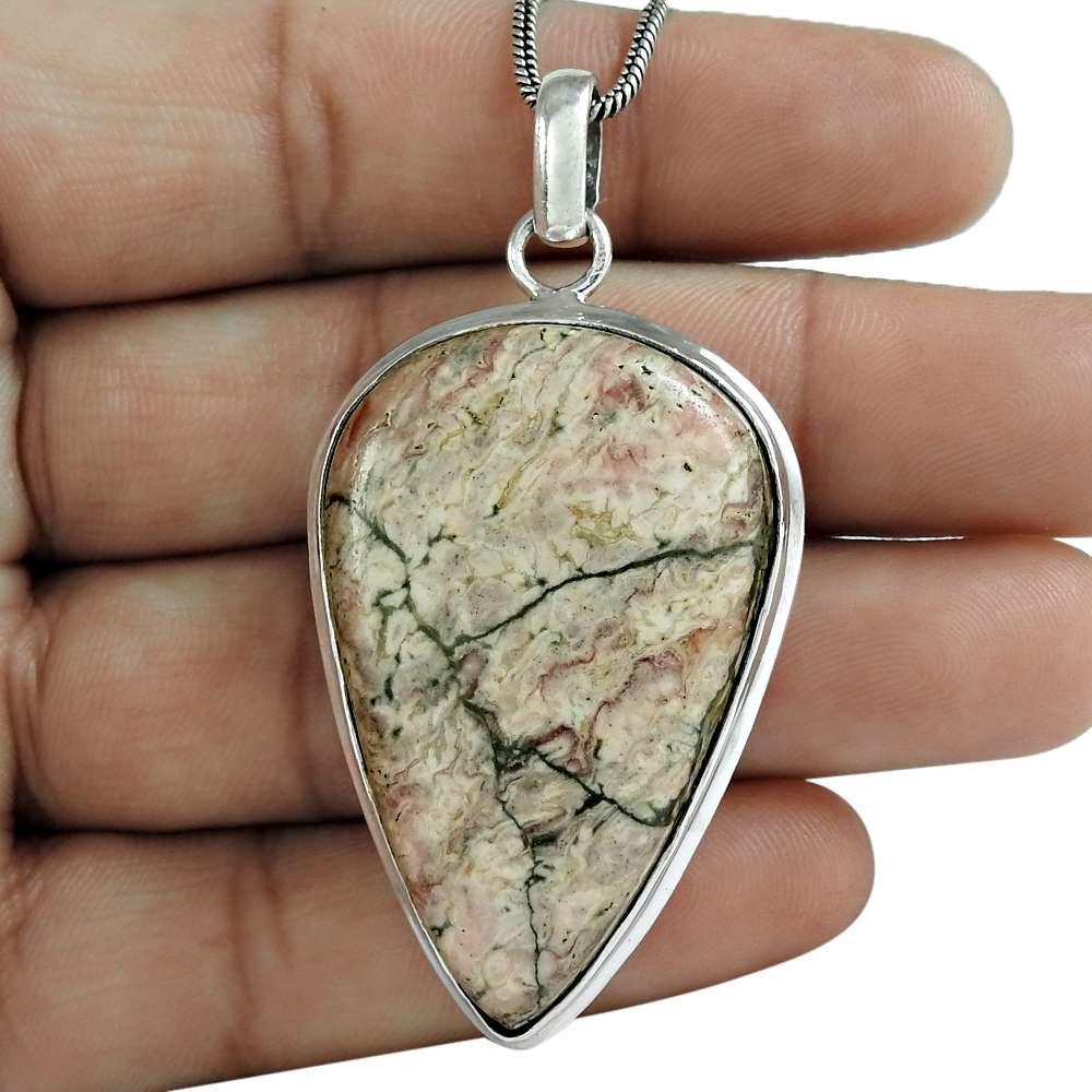 Anniversary Gift For Her Natural Rhodochrosite Pendant Vintage 925 Silver B92
