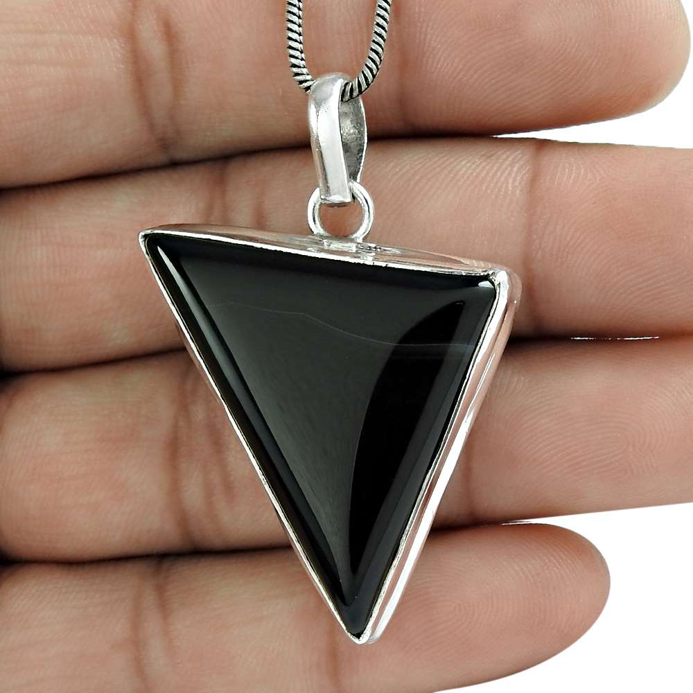 Natural Onyx Gemstone Pendant 925 Sterling Silver Indian Jewelry M6