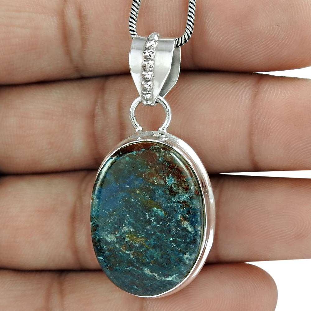 Natural Azurite Gemstone Pendant Bohemian 925 Sterling Silver For Girls E13
