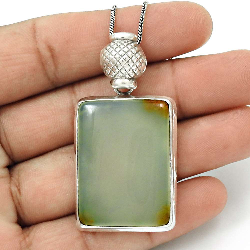 Natural Chalcedony Gemstone 925 Sterling Silver Pendant Boho For Girls T31