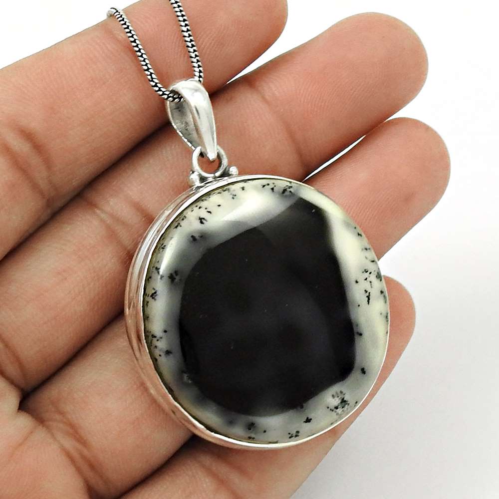 Gift For Women Pendant Stylish 925 Silver Natural Dendritic Agate Gemstone V31