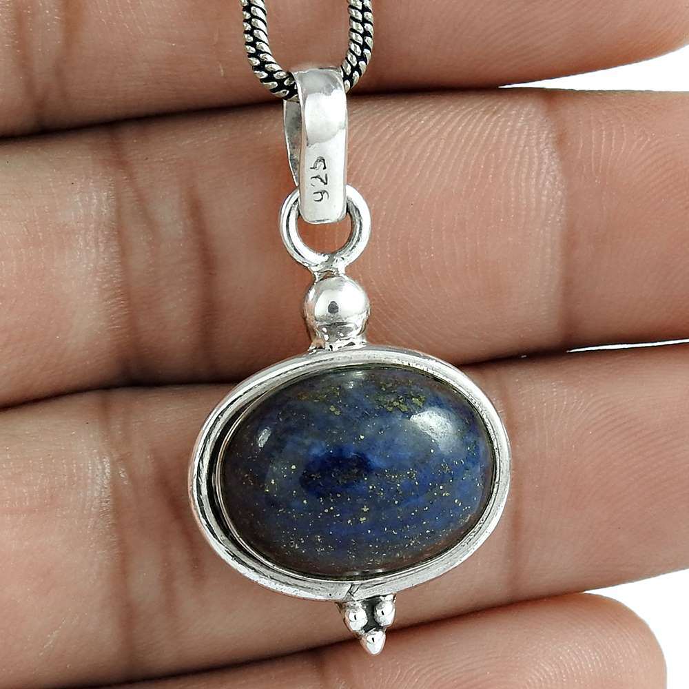 Wedding Gift For Her 925 Silver Natural Lapis Lazuli Gemstone Pendant Tribal R87