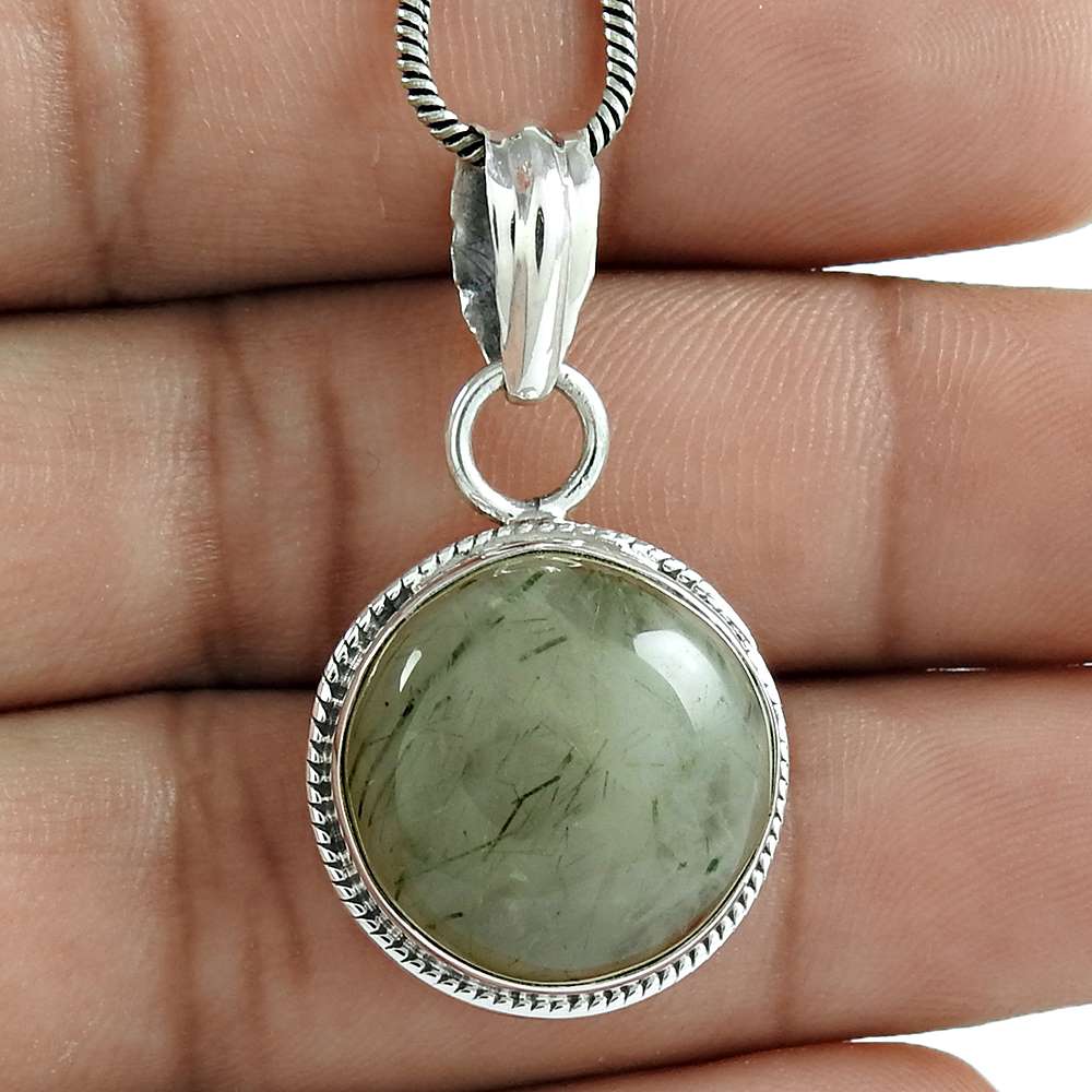 Halloween Gift Natural Black Rutile Gemstone Pendant 925 Silver H14