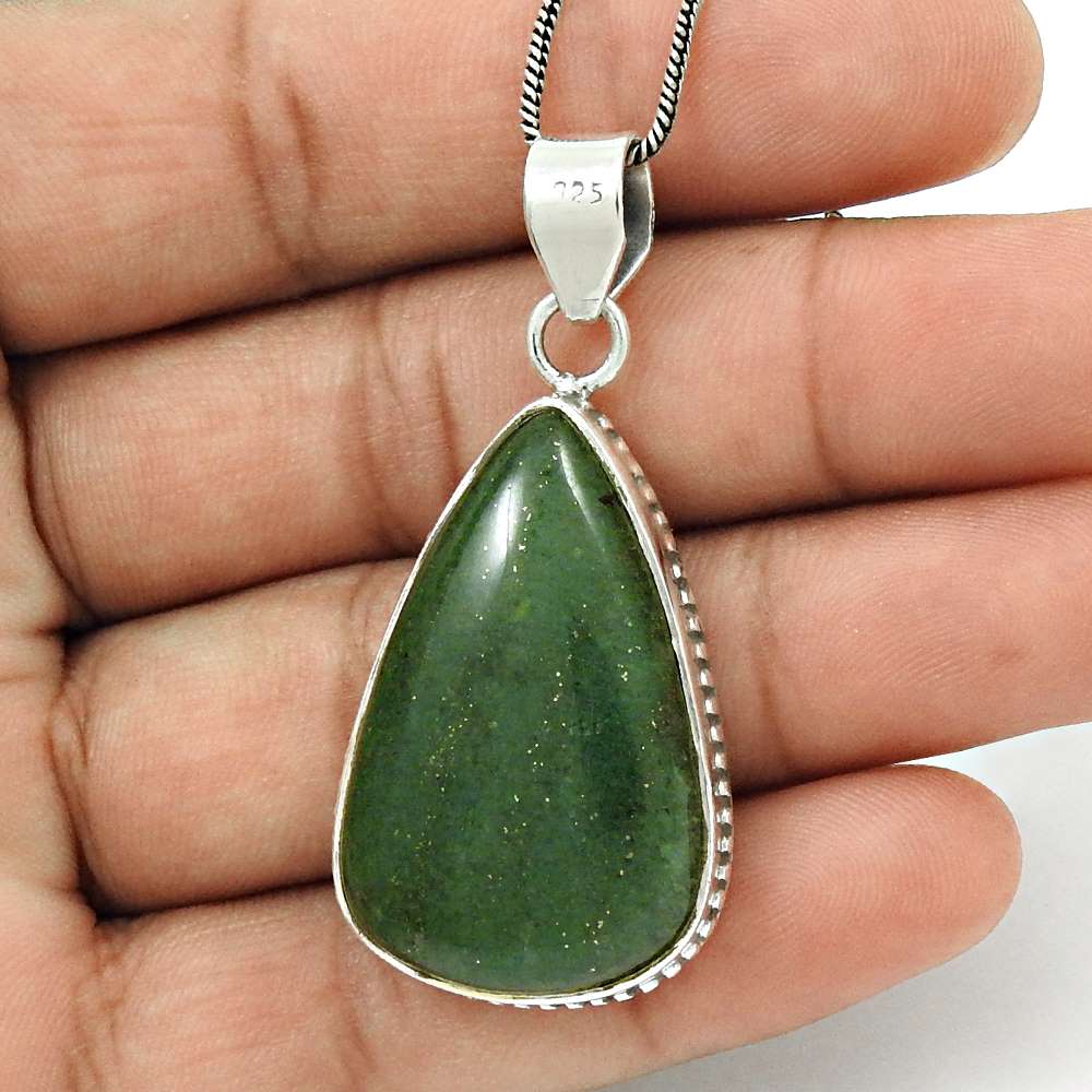 Birthday Gift For Her Natural Aventurine Pendant Bohemian 925 Silver P32