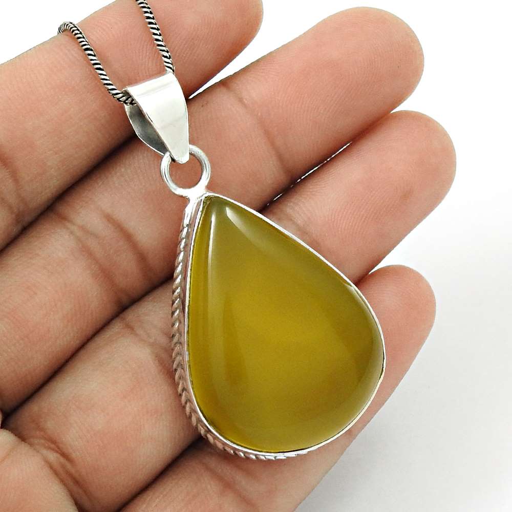 Natural Yellow Onyx Gemstone 925 Sterling Silver Pendant Ethnic For Girls C33