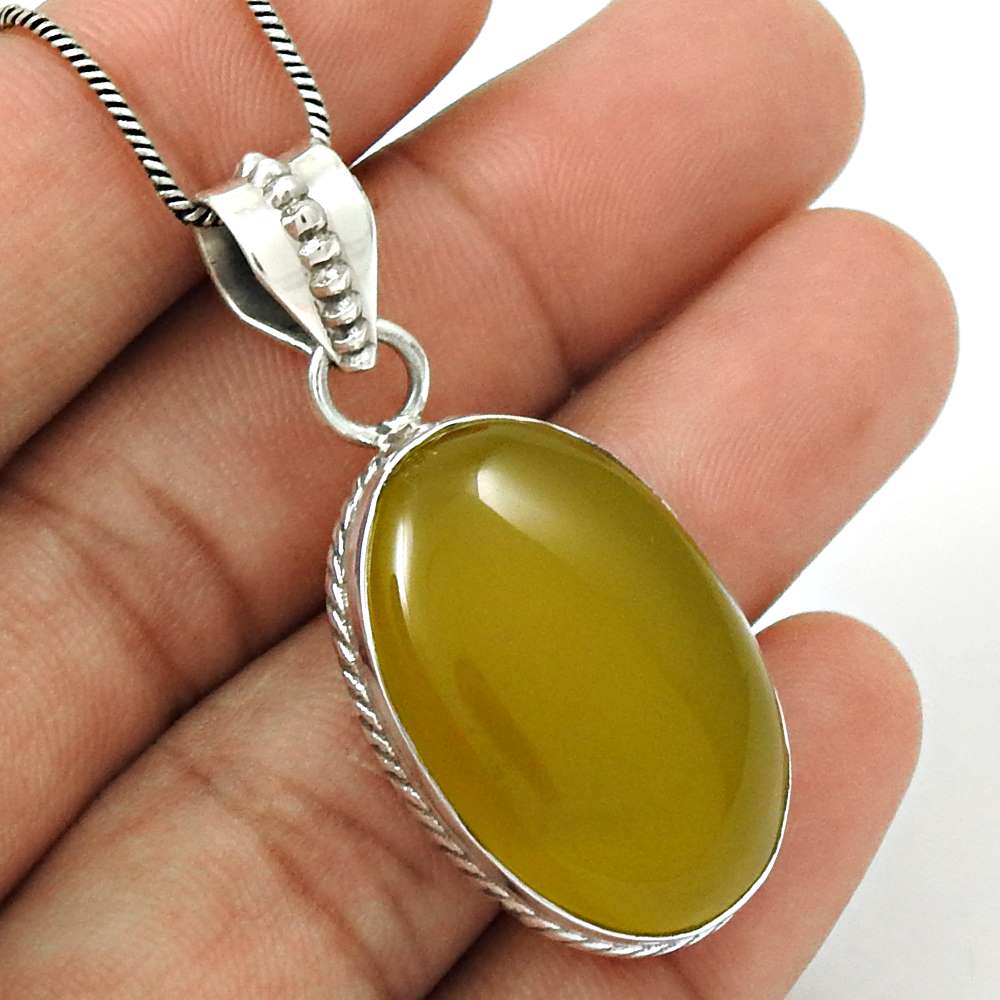 Gift For Women Pendant Vintage 925 Silver Natural Yellow Onyx Gemstone D33