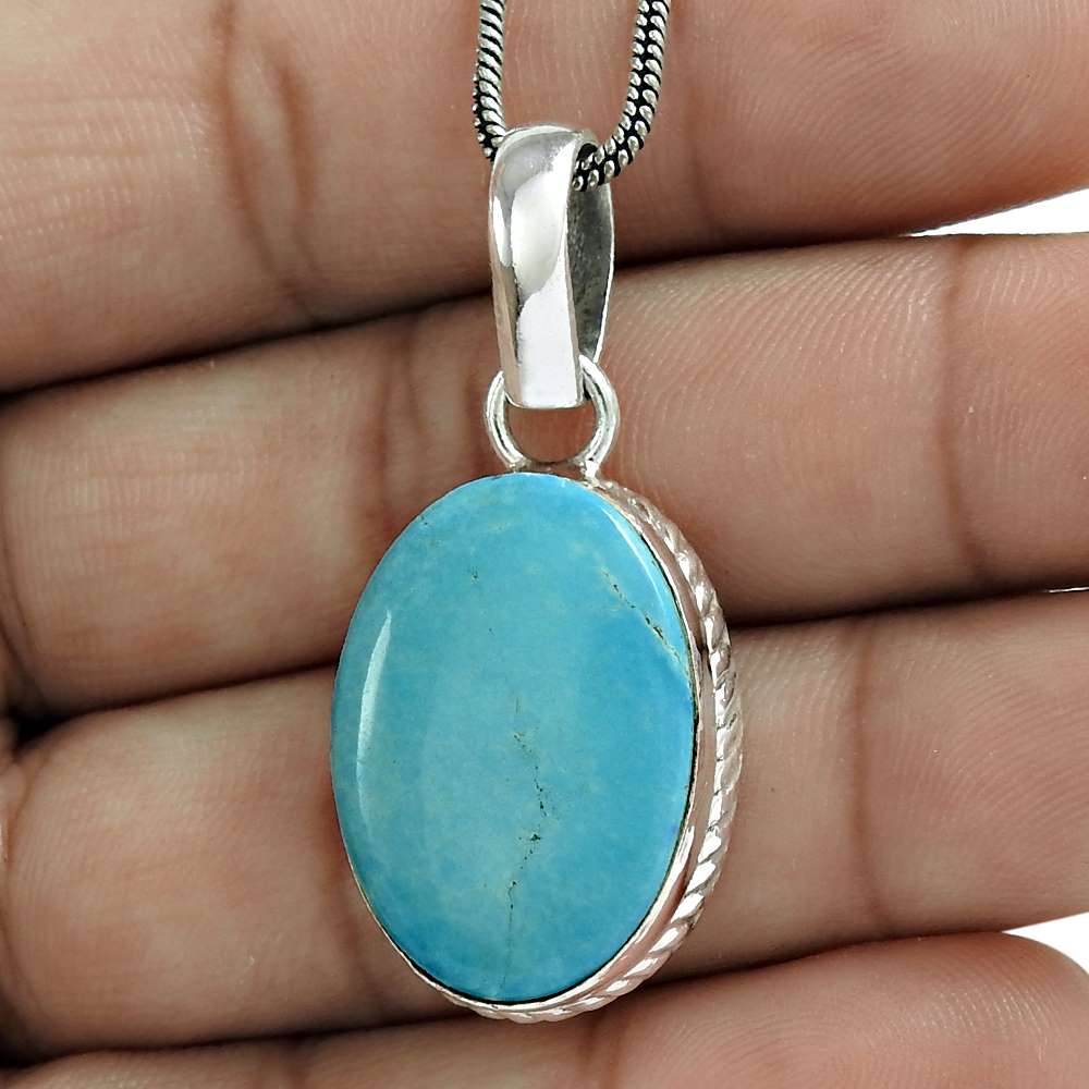 Natural Turquoise Gemstone Pendant 925 Sterling Silver Jewelry For Women U6