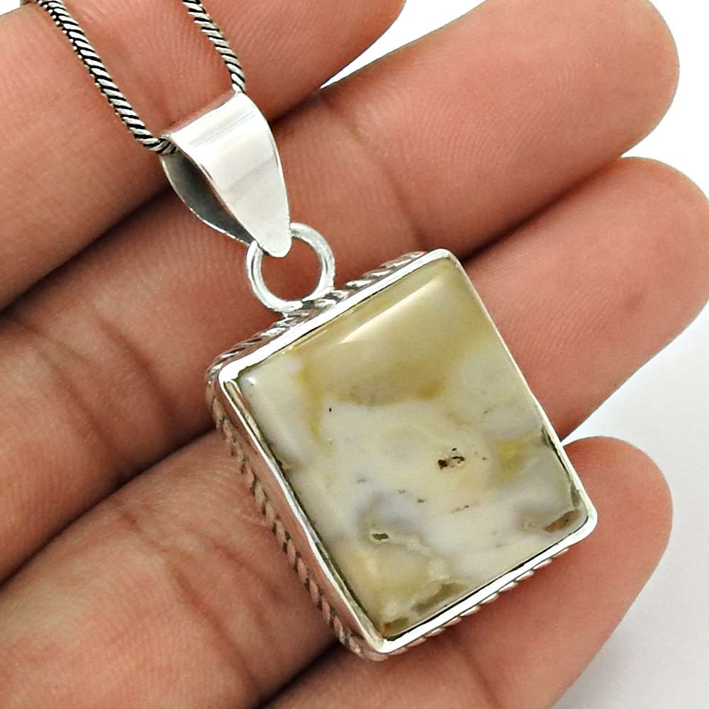 Wedding Gift For Her 925 Silver Natural Ocean Jasper Gemstone Pendant Tribal K33