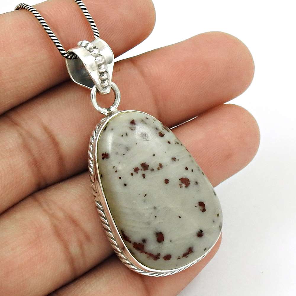 Gift For Her 925 Sterling Silver Natural Jasper Gemstone Pendant Vintage A34
