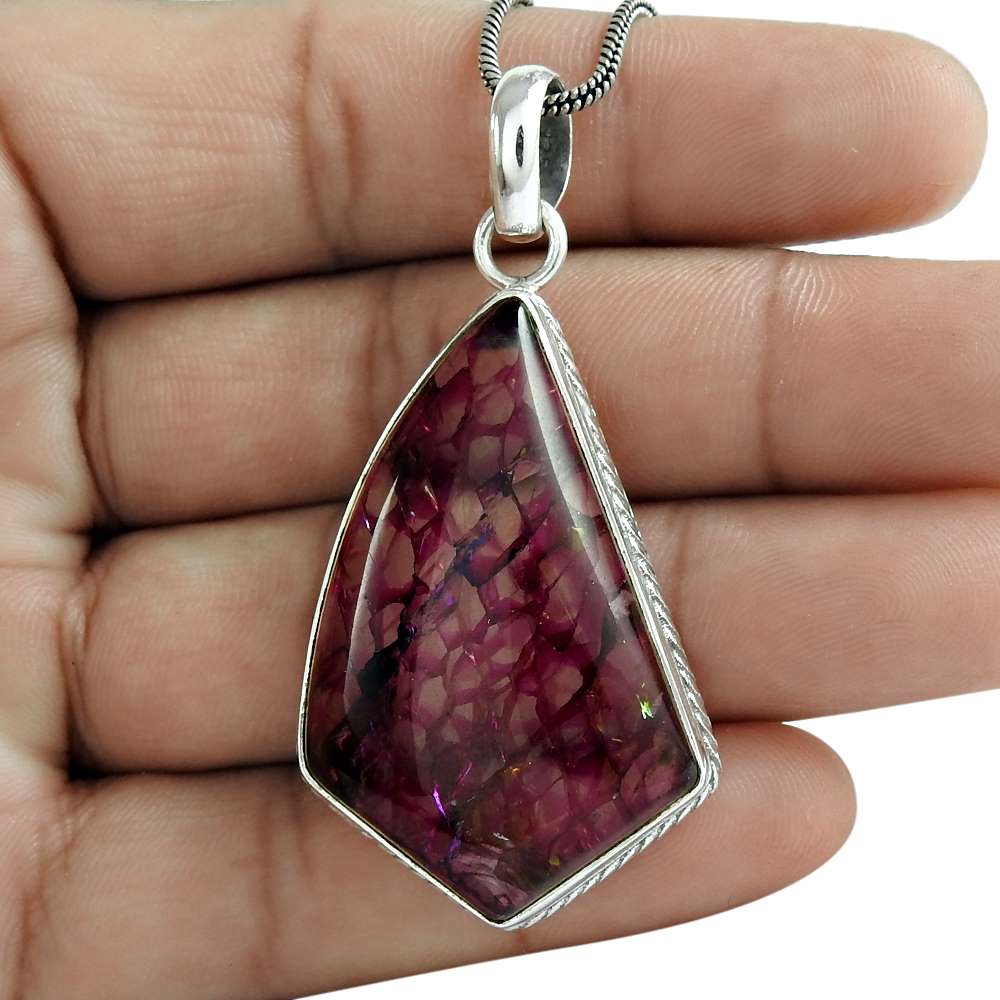 Natural Snake Rutile Gemstone Pendant 925 Sterling Silver Jewelry For Women W6