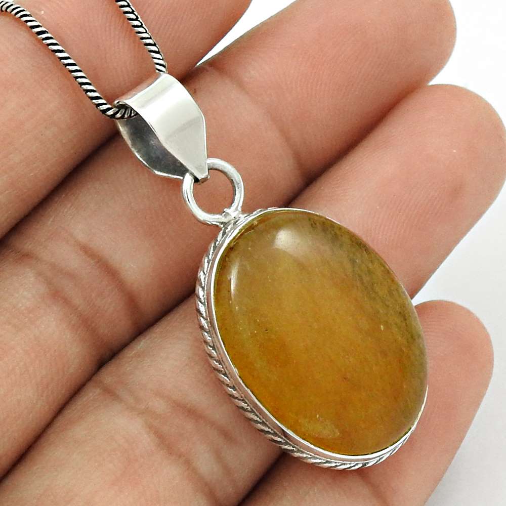 Natural Aventurine Gemstone 925 Sterling Silver Pendant Tribal For Girls G34