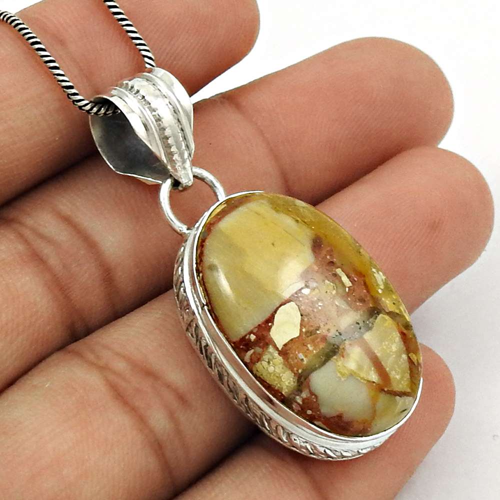 Gift For Her 925 Sterling Silver Natural Rosetta Gemstone Pendant Tribal S34