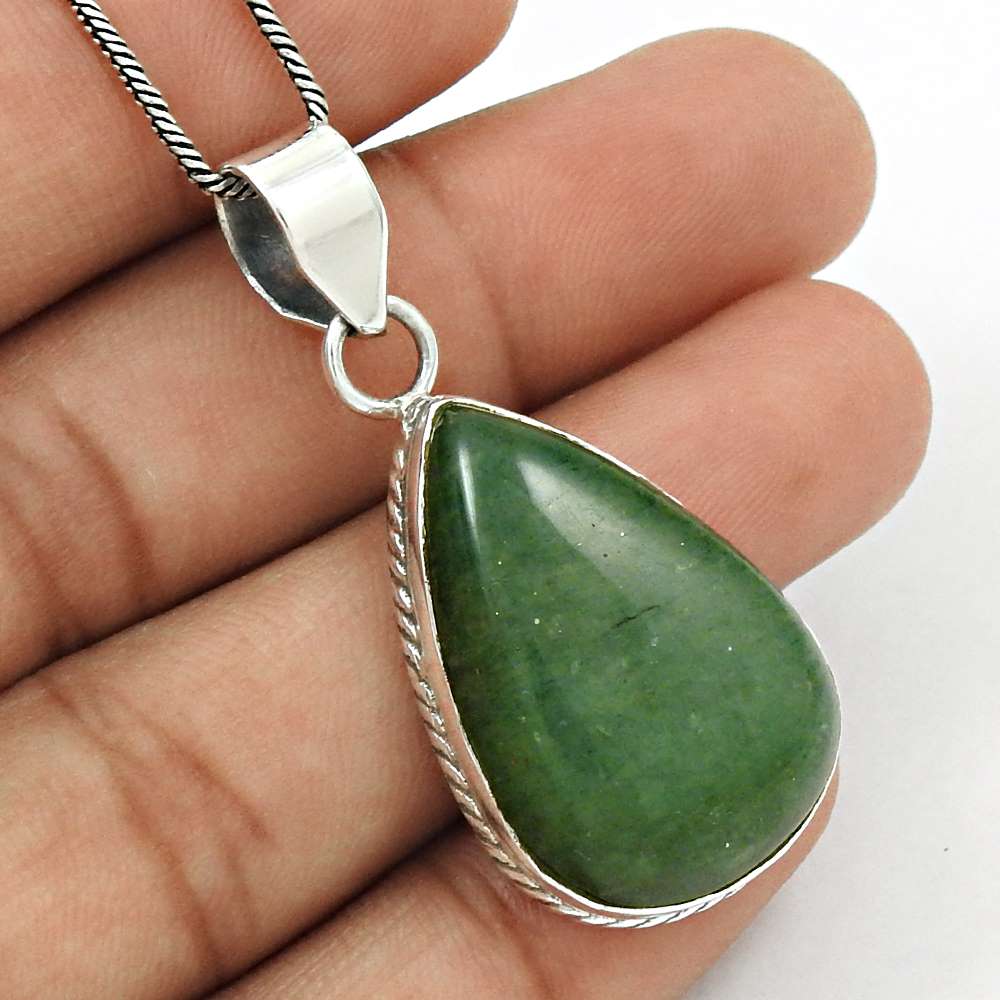 Natural Aventurine Gemstone Pendant Boho 925 Sterling Silver Indian Jewelry T34