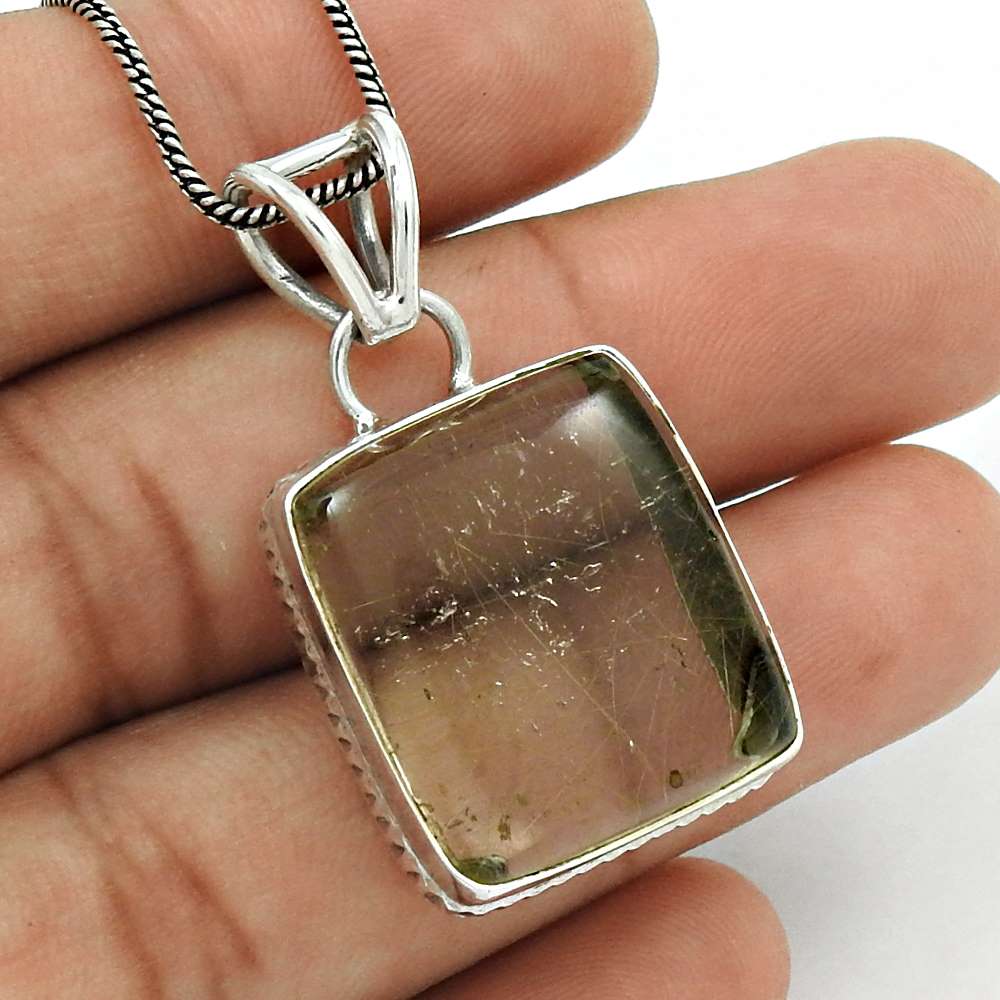 Birthday Gift For Her Natural Rutile Quartz Pendant Ethnic 925 Silver C36
