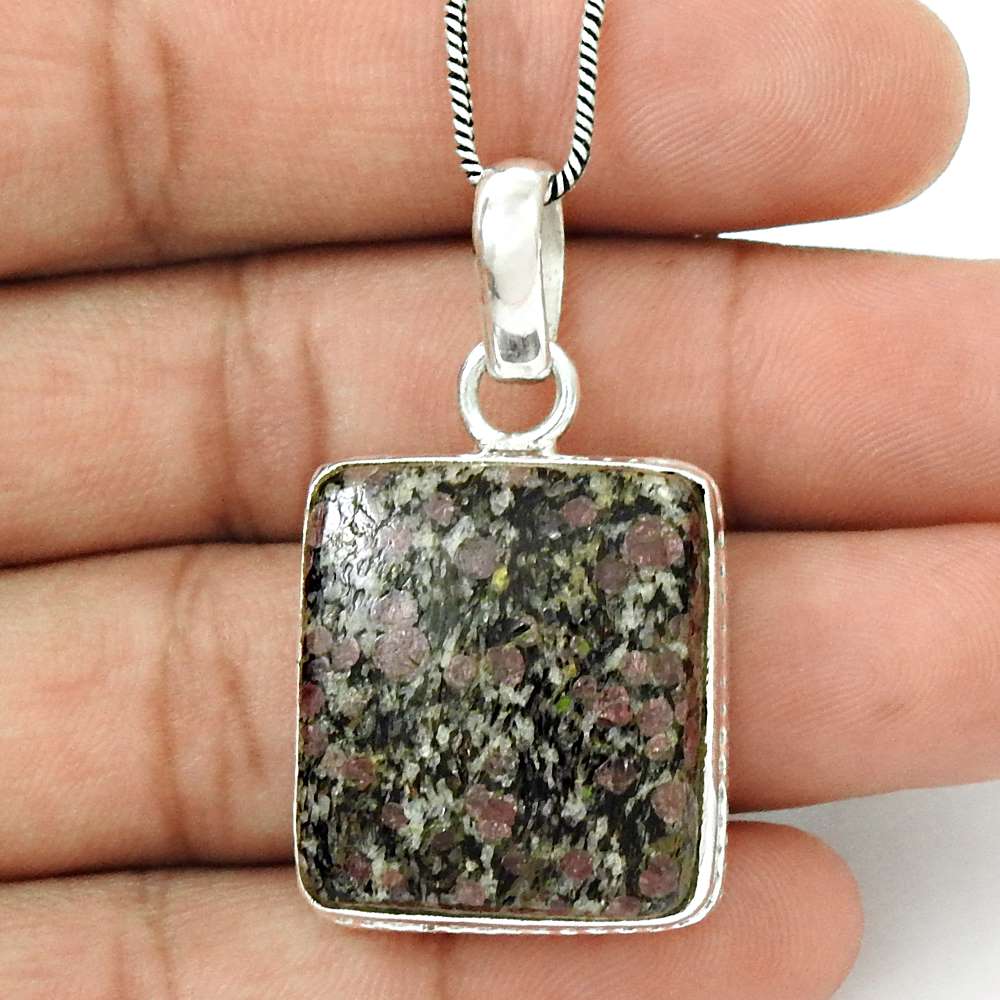 Natural Crinoid Fossil Gemstone Pendant Vintage 925 Silver For Women U36