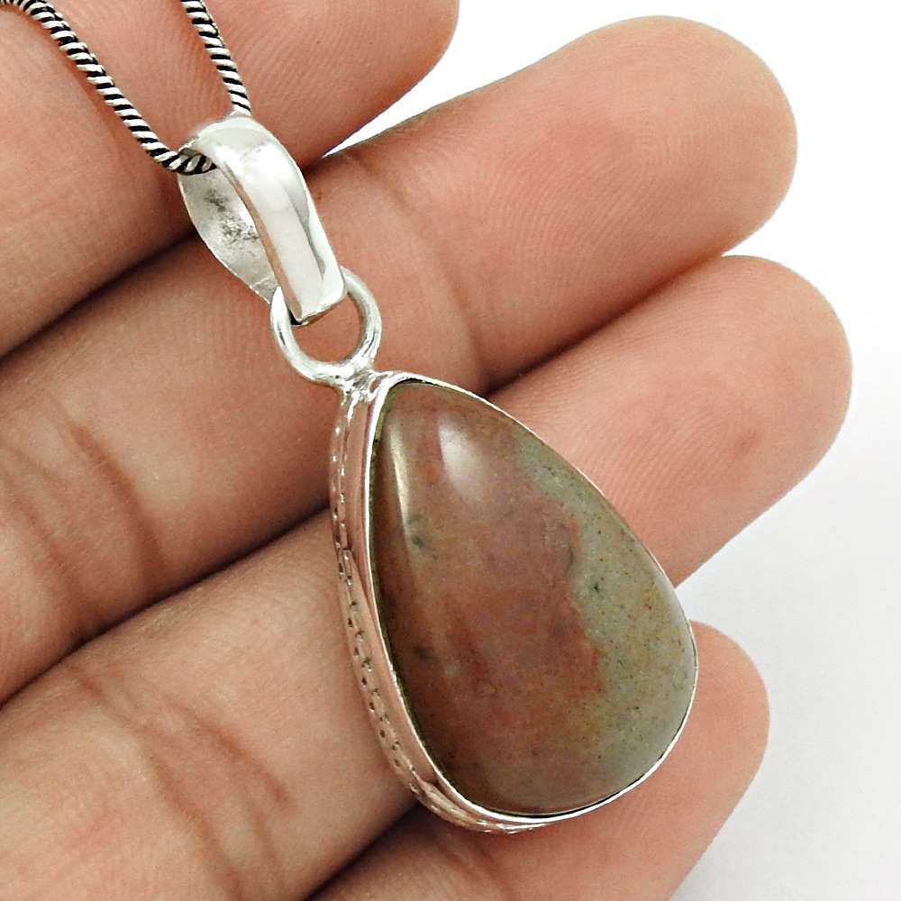 Wedding Gift For Her 925 Silver Natural Jasper Gemstone Pendant Bohemian C37