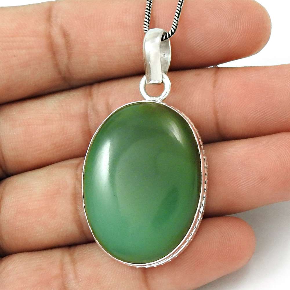 Natural Chrysoprase Gemstone 925 Sterling Silver Pendant Bohemian For Women H37