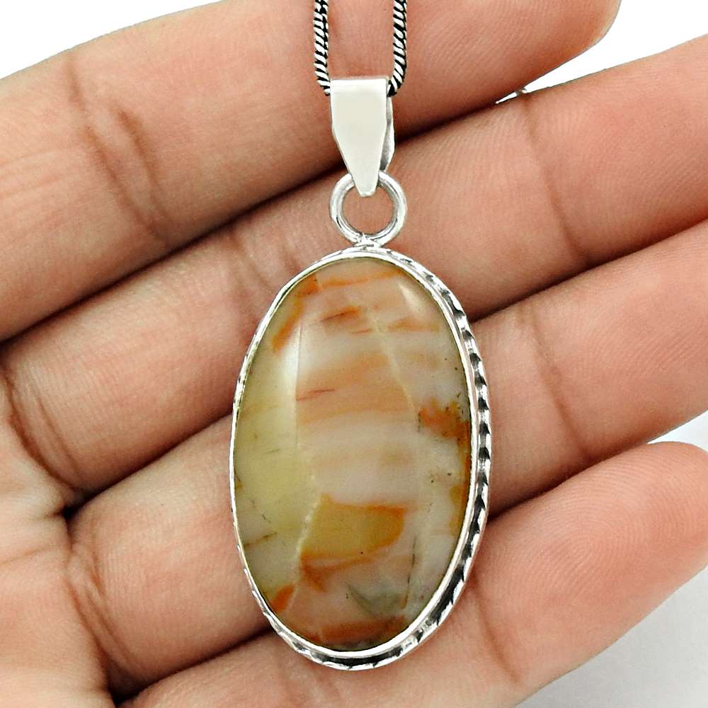 Natural Jasper Gemstone Pendant Vintage 925 Sterling Silver For Women J37