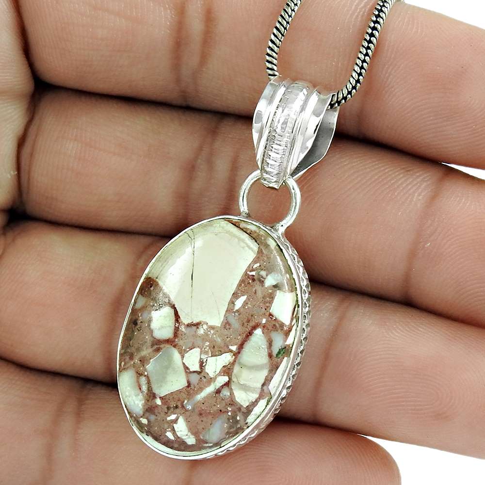 Natural Rosetta Gemstone Pendant Bohemian 925 Sterling Silver For Women Q2