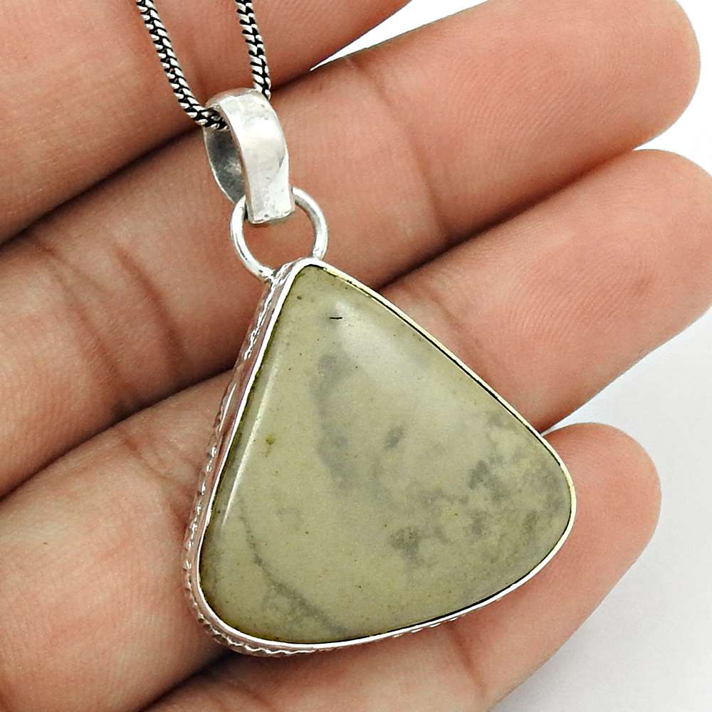 Anniversary Gift For Her Natural Ivory Jasper Pendant Bohemian 925 Silver M37