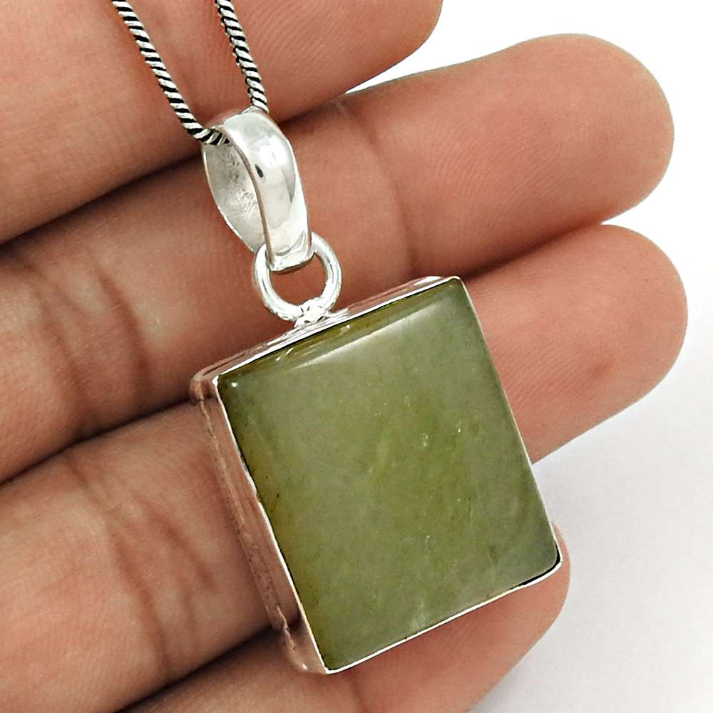 Wedding Gift For Her 925 Silver Natural Aventurine Gemstone Pendant Ethnic O37
