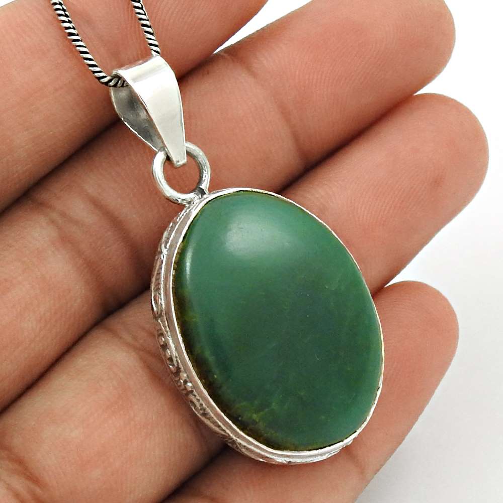 Gift For Her 925 Silver Natural Chrysoprase Gemstone Pendant Stylish T37