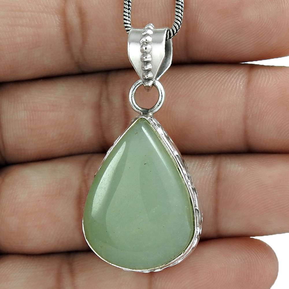 Gift For Her 925 Sterling Silver Natural Chalcedony Gemstone Pendant Ethnic J39