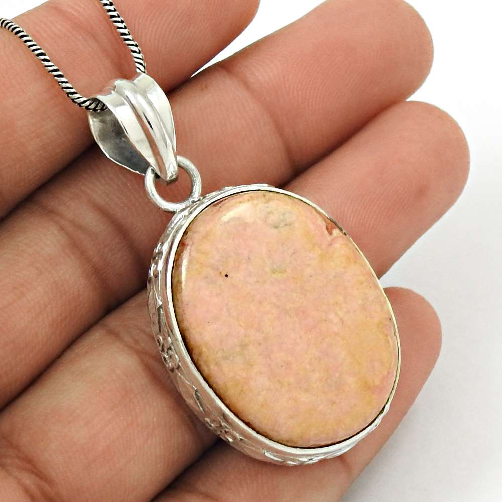 Natural Rhodochrosite Gemstone Pendant Stylish 925 Sterling Silver Jewelry L38