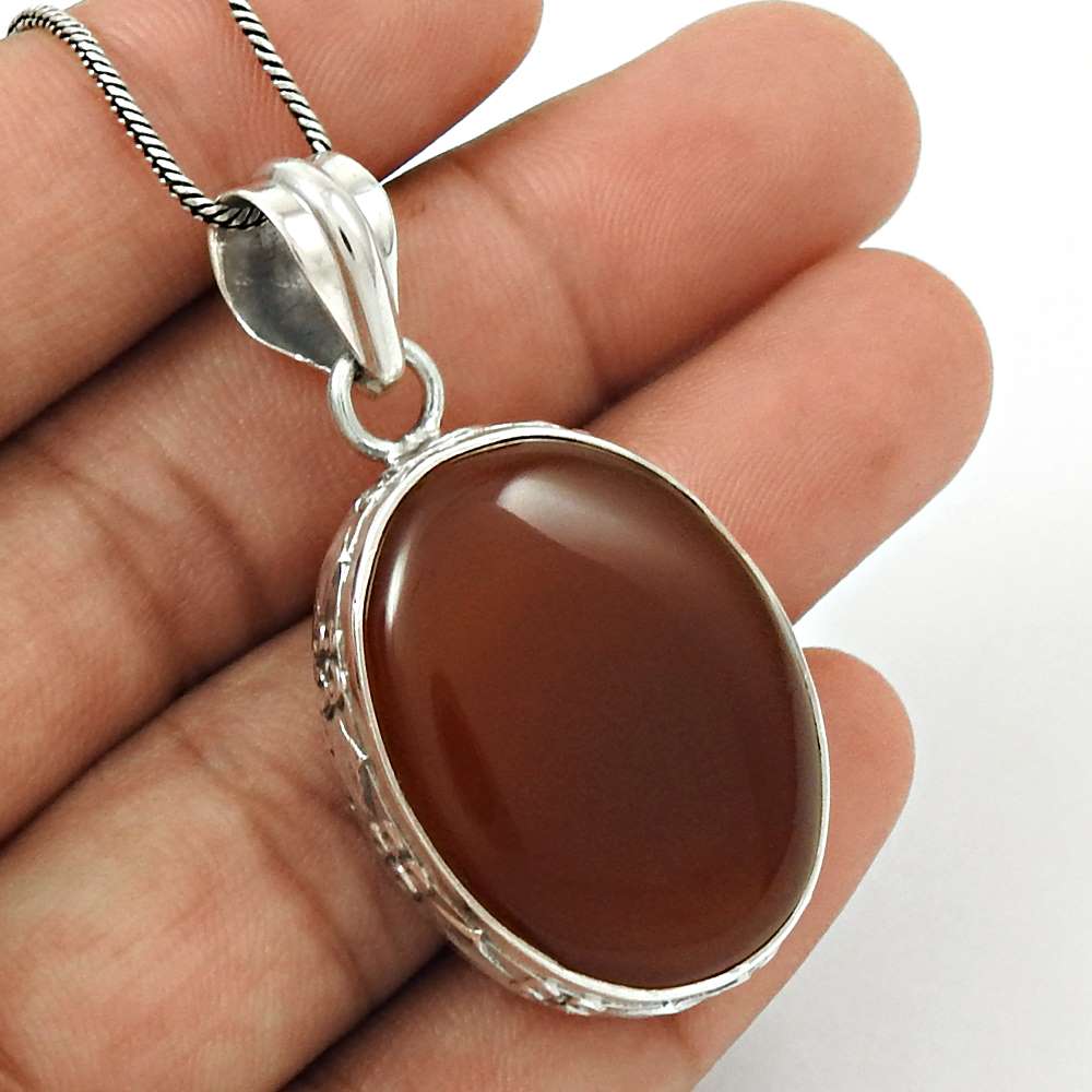 Natural Red Onyx Gemstone Pendant Vintage 925 Sterling Silver Indian Jewelry M38
