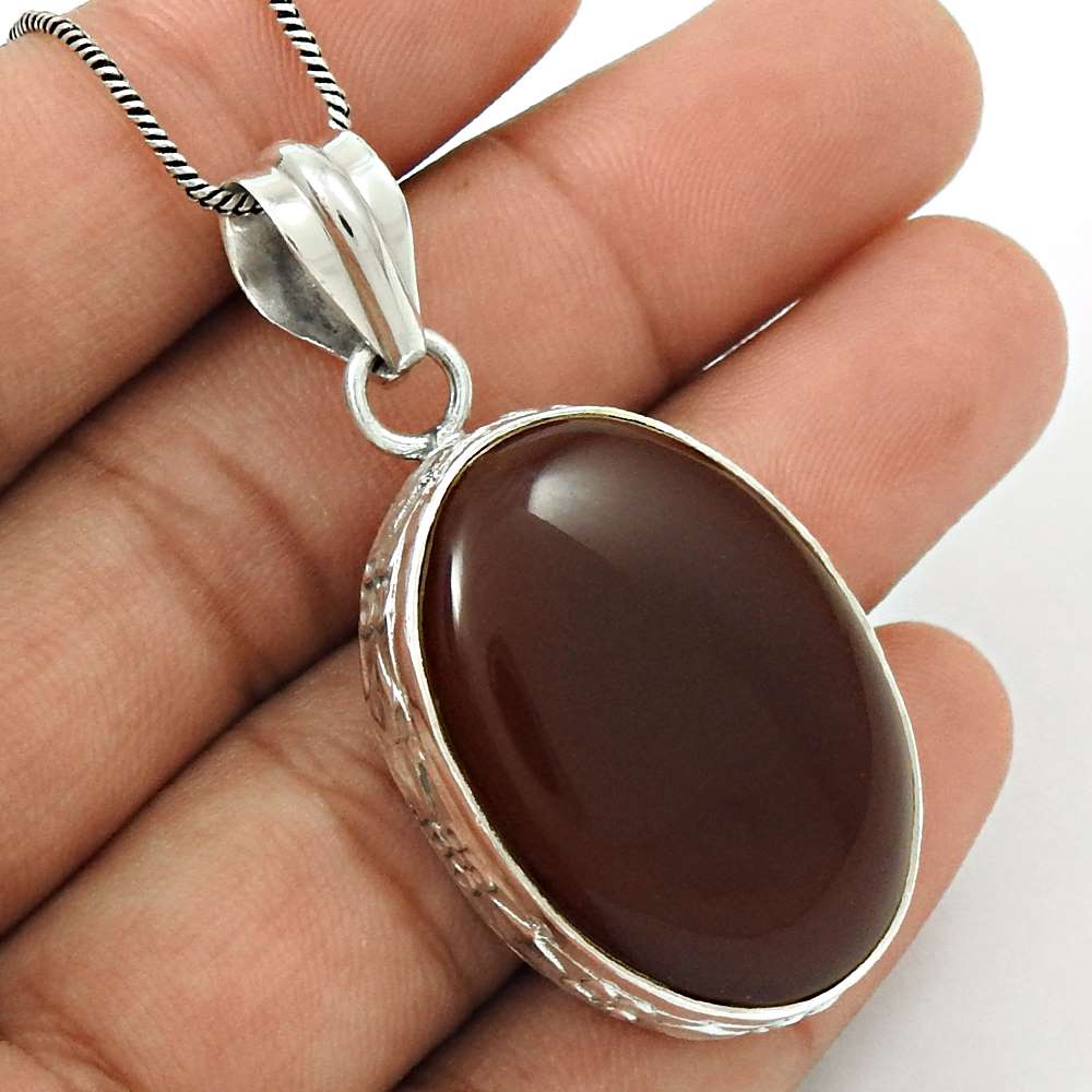 Natural Onyx Gemstone Pendant Tribal Red 925 Sterling Silver Indian Jewelry N38