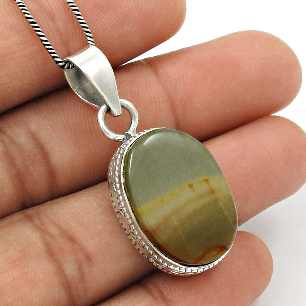 Gift For Women Pendant Stylish 925 Silver Natural Ocean Jasper Gemstone Q2