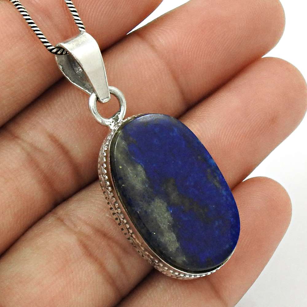 Anniversary Gift For Her Natural Lapis Lazuli Pendant Vintage 925 Silver R38