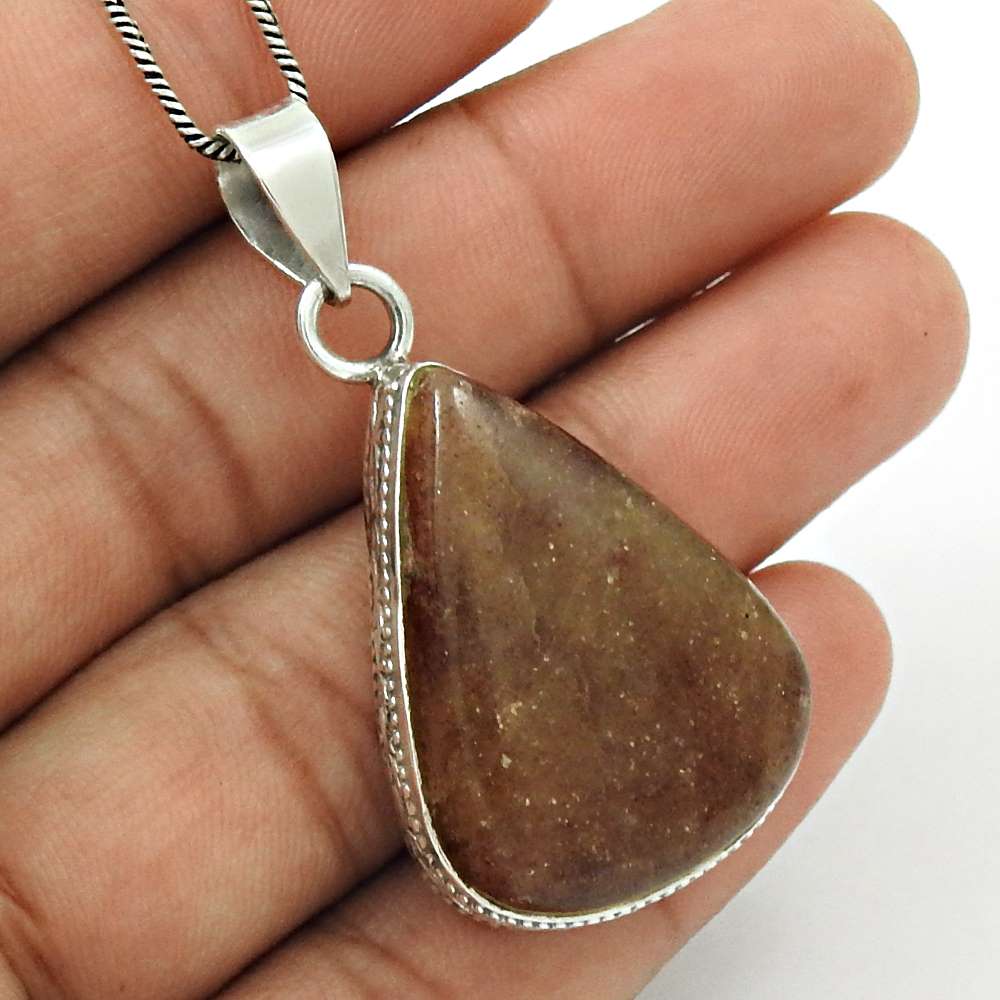 Wedding Gift For Her 925 Silver Natural Sunstone Gemstone Pendant Bohemian W1