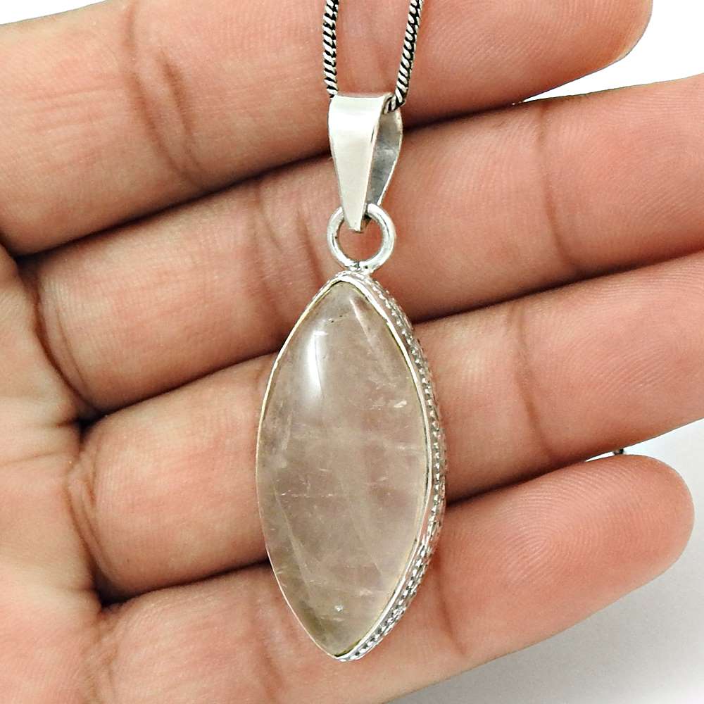 Gift For Her 925 Sterling Silver Natural Rose Quartz Gemstone Pendant Ethnic T38