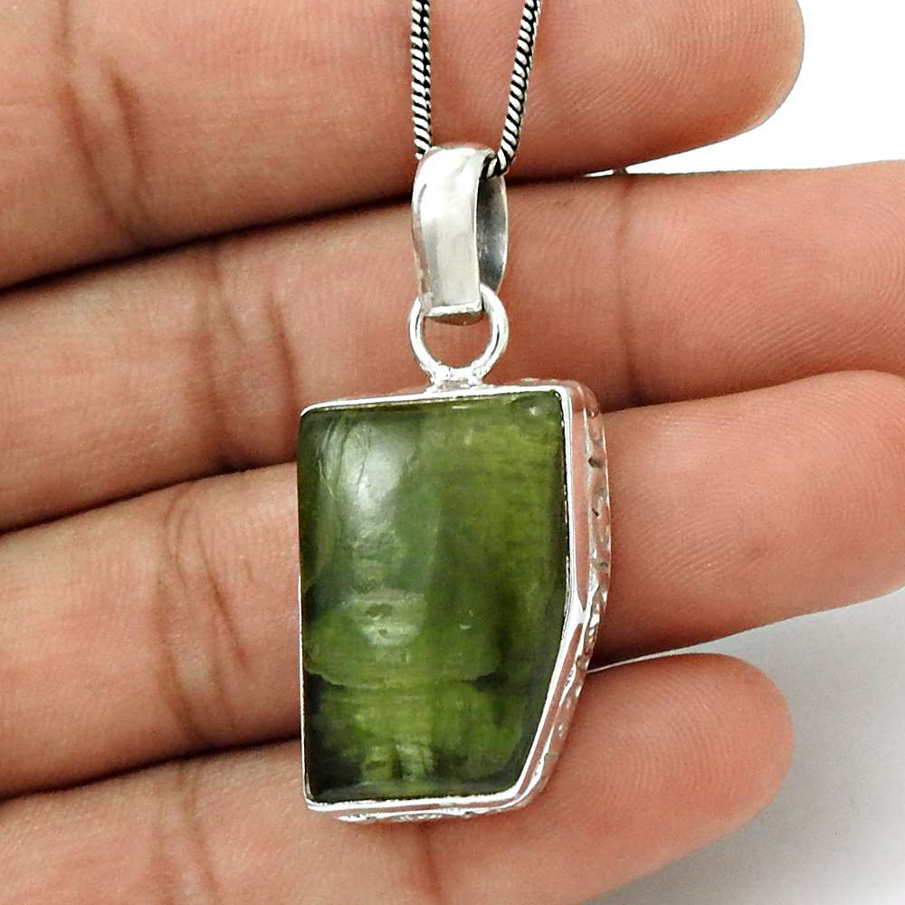 Gift For Her 925 Silver Natural Green Jasper Gemstone Pendant Stylish A1