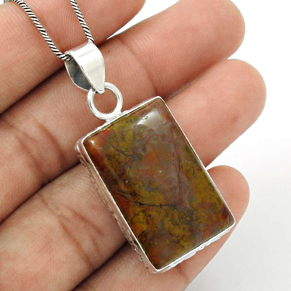 Wedding Gift For Her 925 Silver Natural Imperial Jasper Pendant Bohemian E1