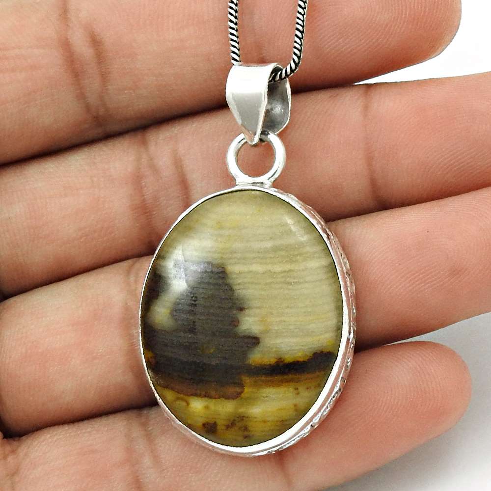 Natural Septarian Gemstone Pendant Ethnic 925 Sterling Silver Indian Jewelry S1
