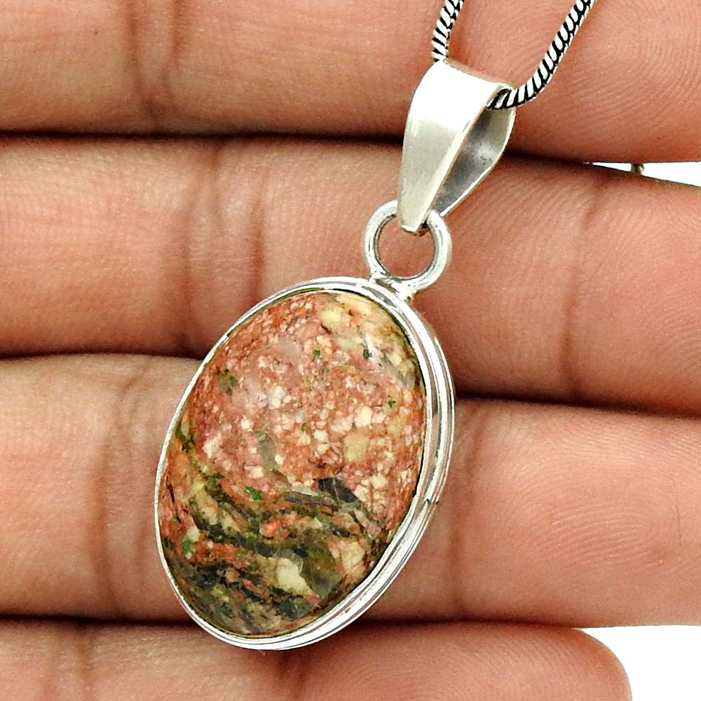 Anniversary Gift For Her Natural Rosetta Gemstone Pendant Bohemian 925 Silver G2