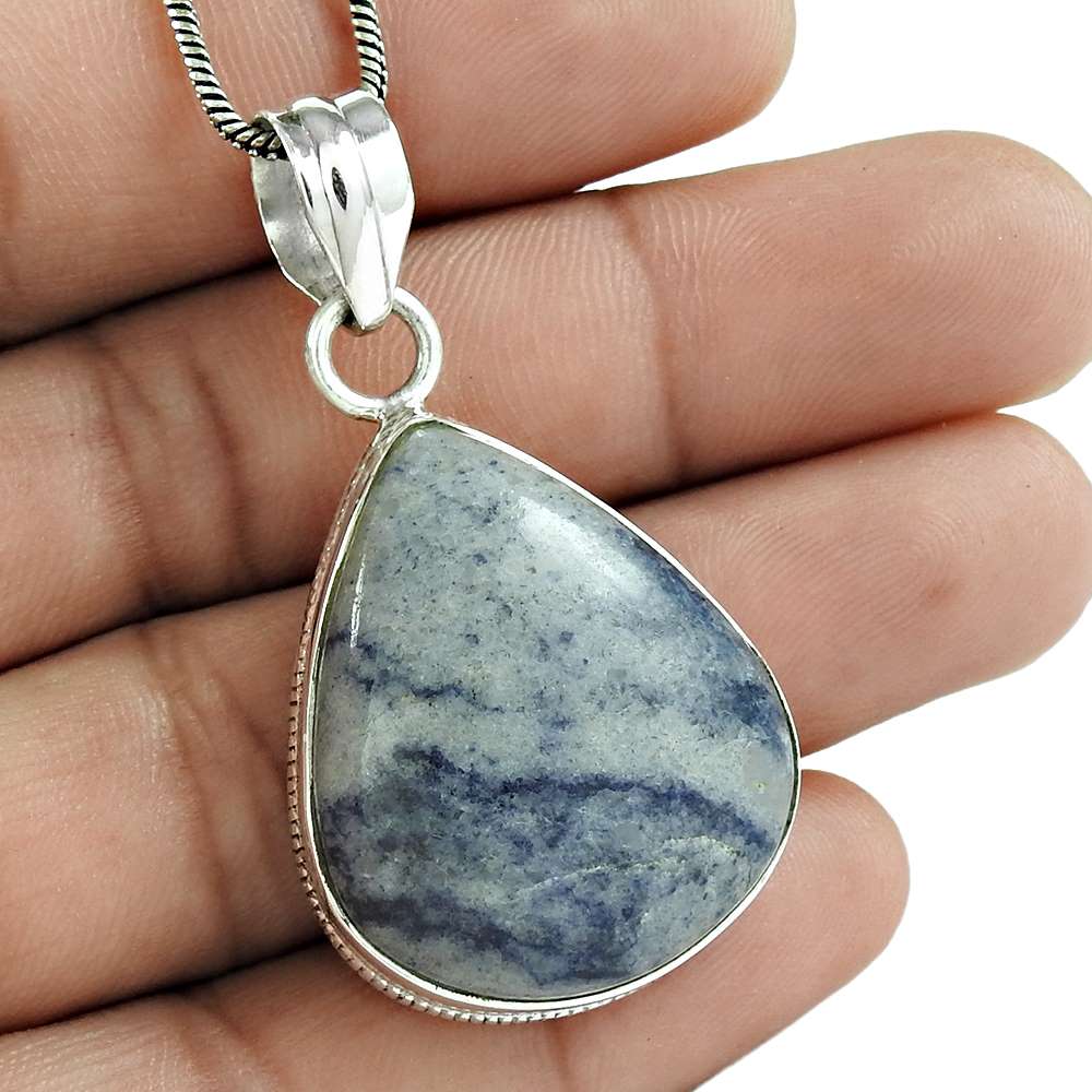 Natural Sodalite Gemstone Pendant Blue 925 Sterling Silver Indian Jewelry P7